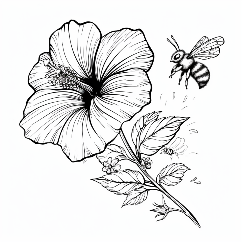 Desenho Detalhado de Flor com Insetos para Colorir