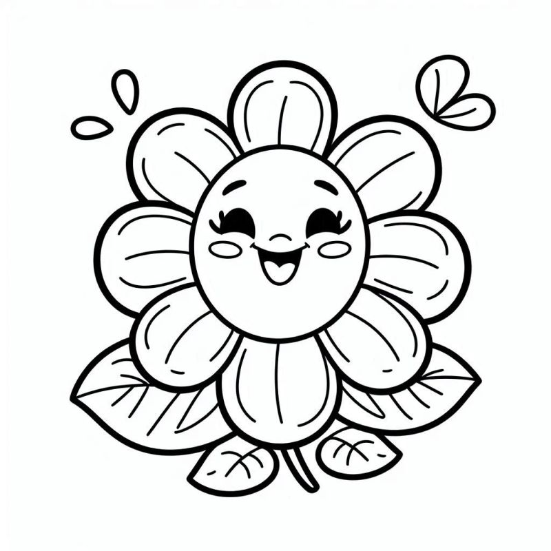 Desenho de flor sorridente com rosto feliz para colorir