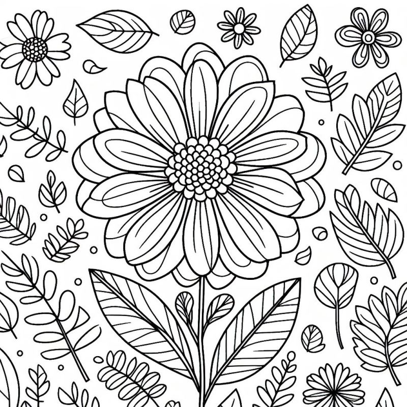 Grande flor detalhada com elementos botânicos intricados para colorir