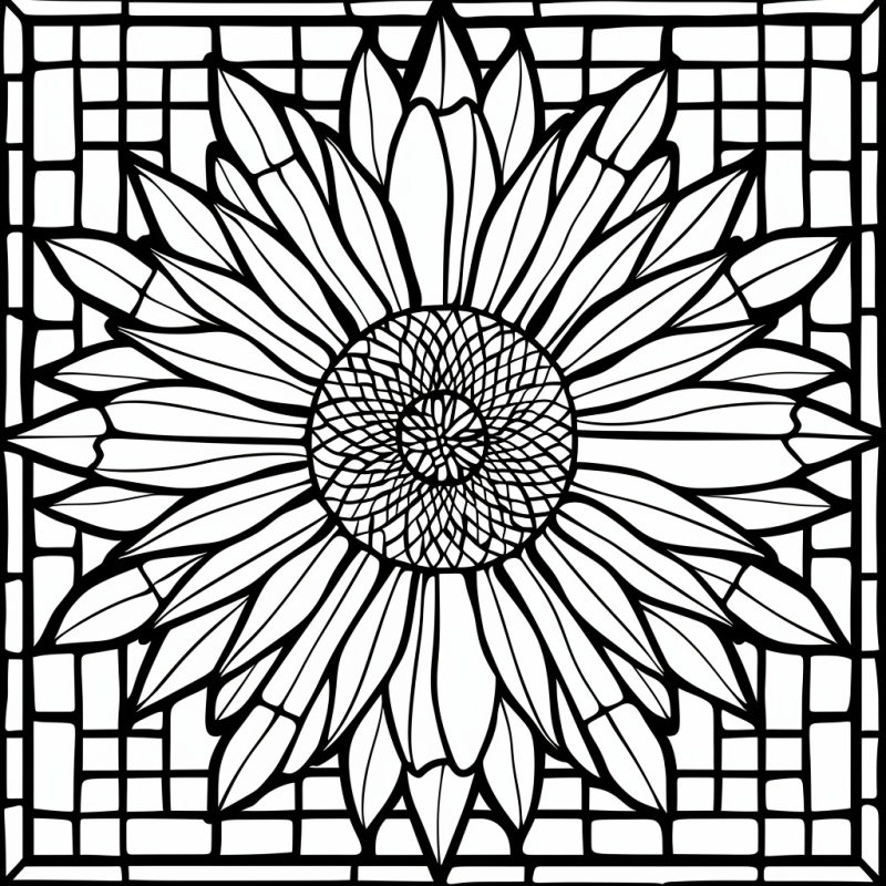 Desenho de flor em mosaico estilo vitral para colorir