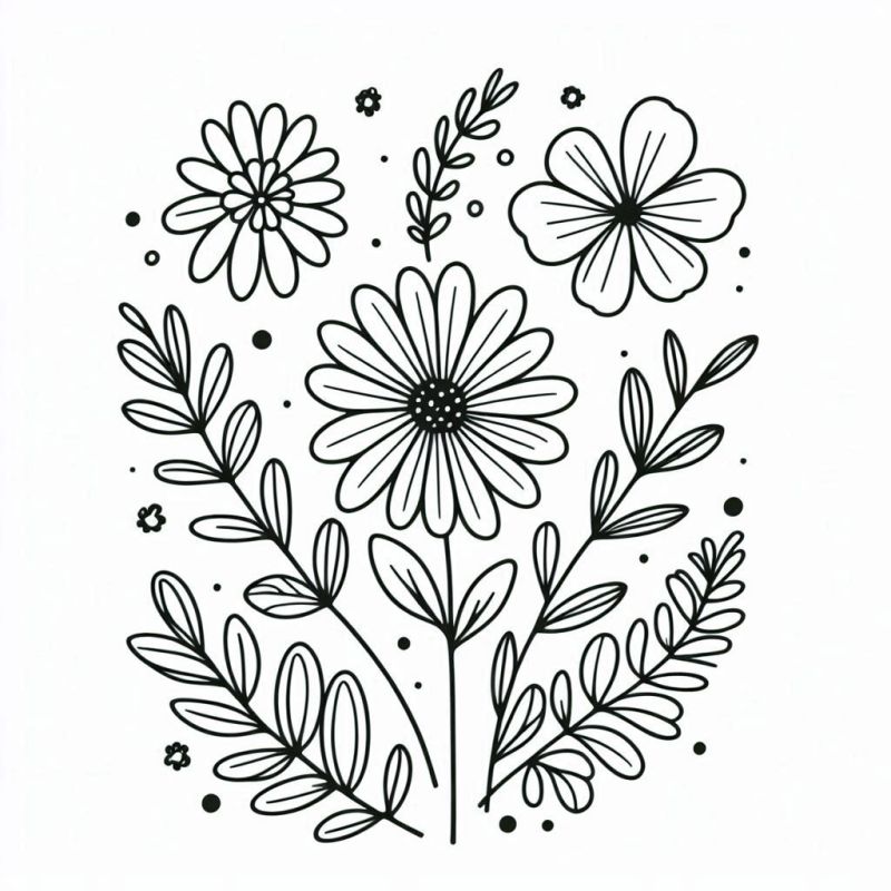 Desenho de Flor Margarida com Pétalas Detalhadas para Colorir