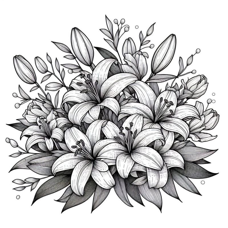 Desenho Realista de Flores de Lírio para Colorir