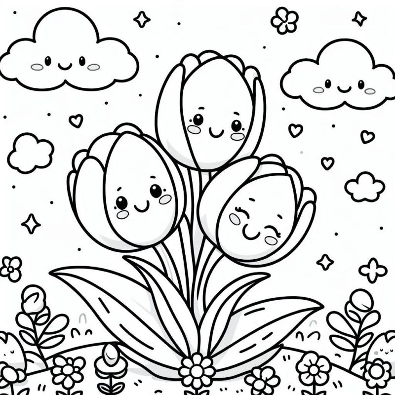 Desenho de Flores Sorridentes para Colorir