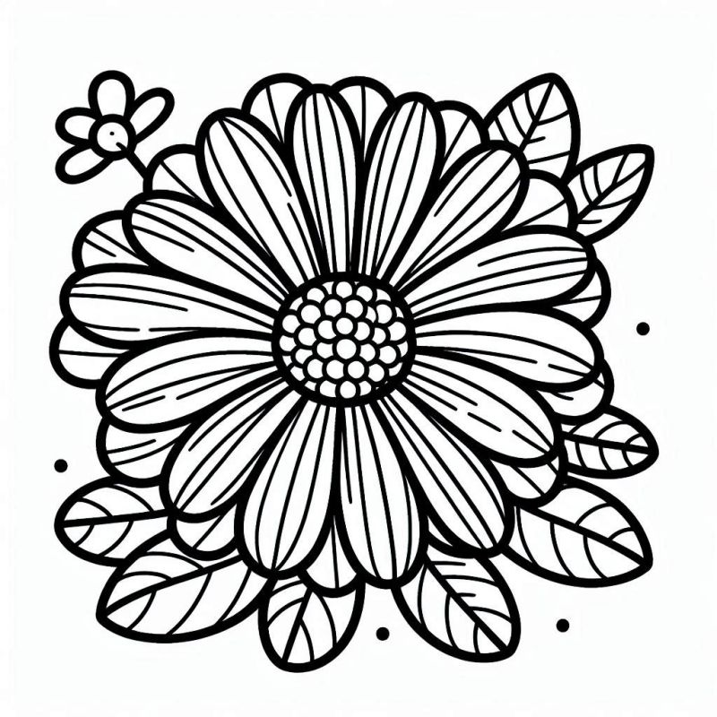 Desenho de flor grande com textura e borboleta para colorir