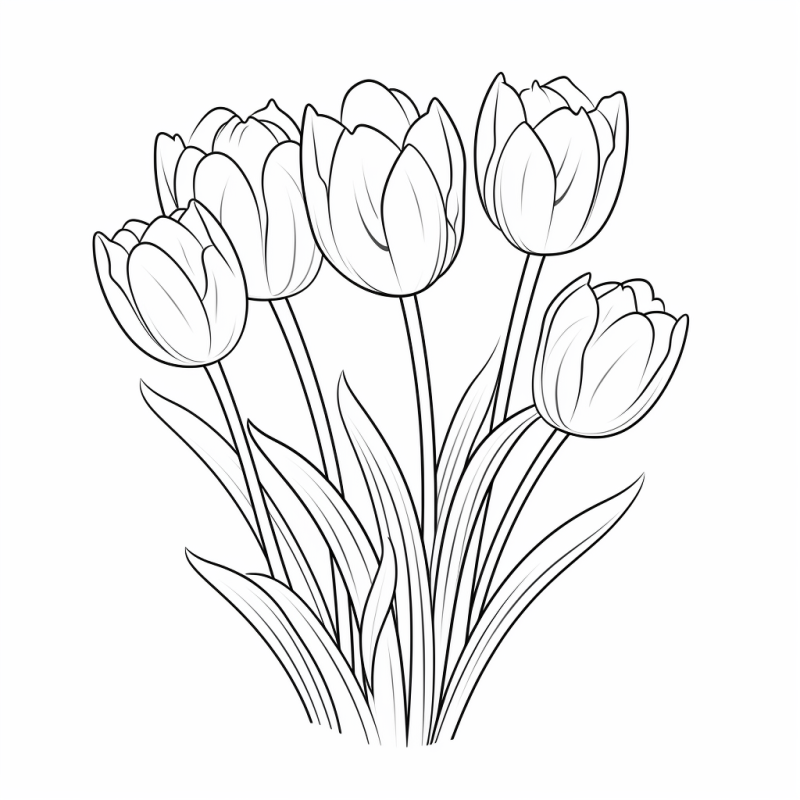 Desenho de Buquê de Tulipas para Colorir