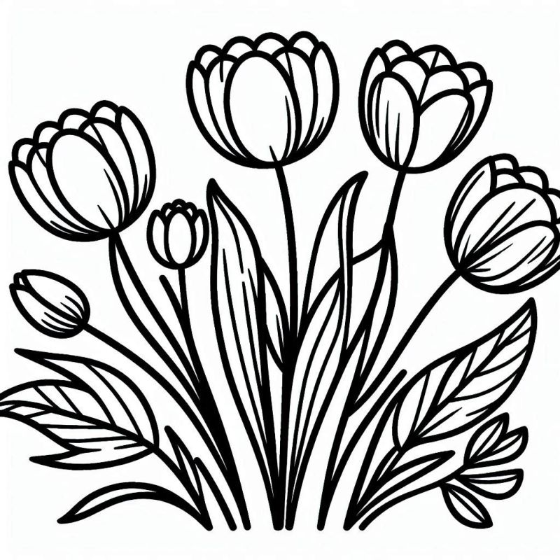 Desenho de Arranjo de Tulipas para Colorir