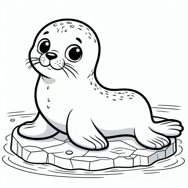 Desenho de Foca Ártica sobre Bloco de Gelo para Colorir