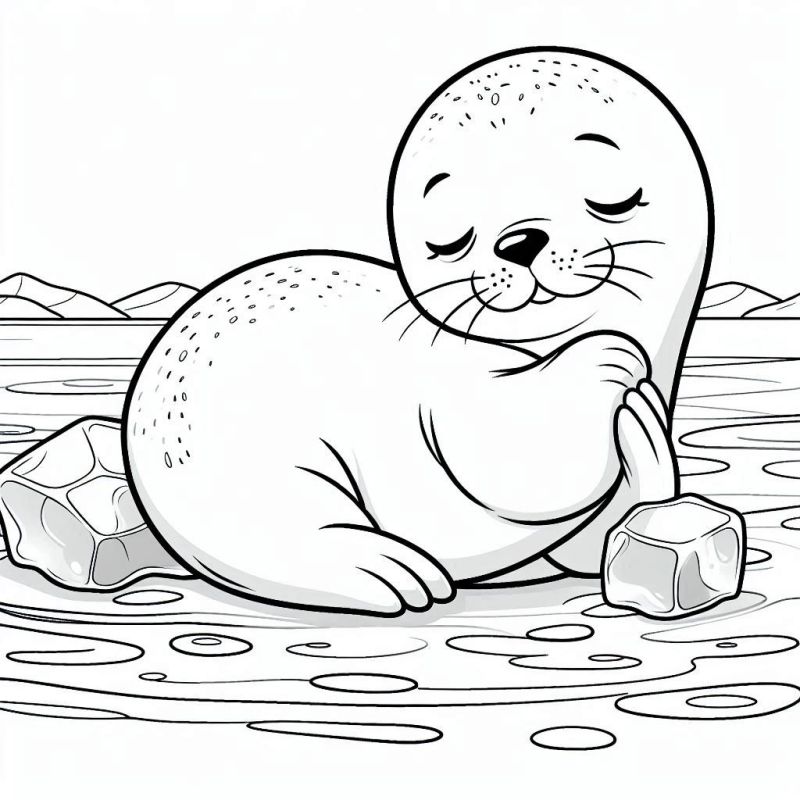 Desenho para colorir de uma foca tranquila no Ártico