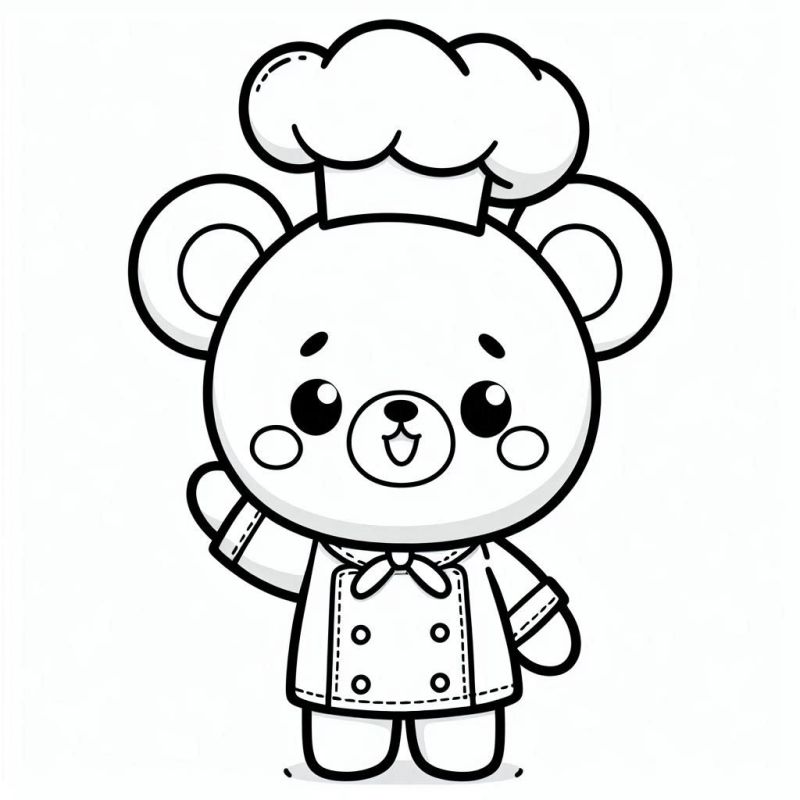 Desenho para colorir de urso fofo em fantasia de chef