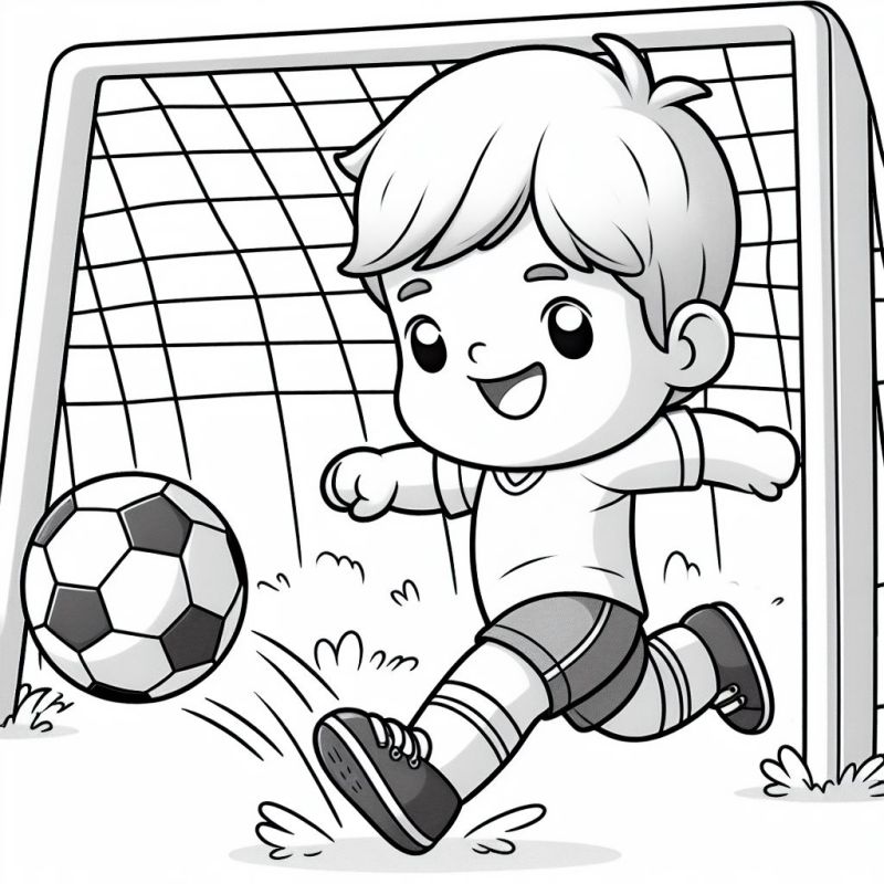 Desenho de menino jogando futebol para colorir