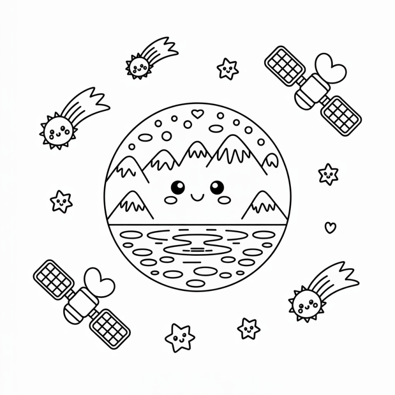 Cenário Espacial com Planeta Sorridente