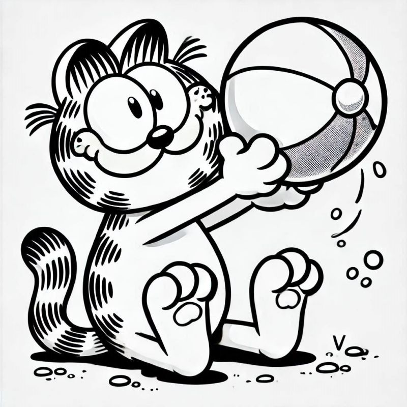 Garfield com Bola de Praia: Desenho para Colorir