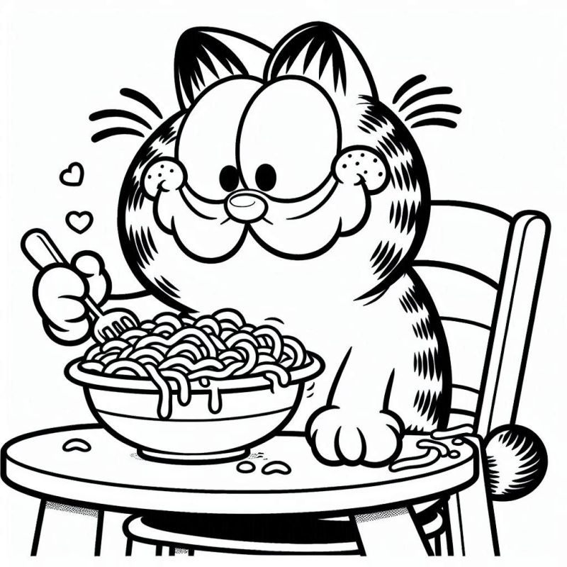 Garfield e Seu Amor por Macarrão: Desenho para Colorir