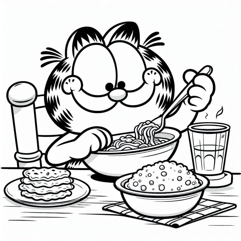 Garfield e Sua Refeição: Desenho para Colorir