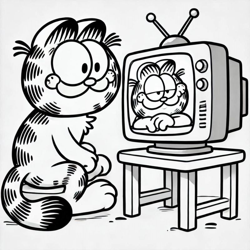 Garfield se Divertindo na TV: Desenho para Colorir