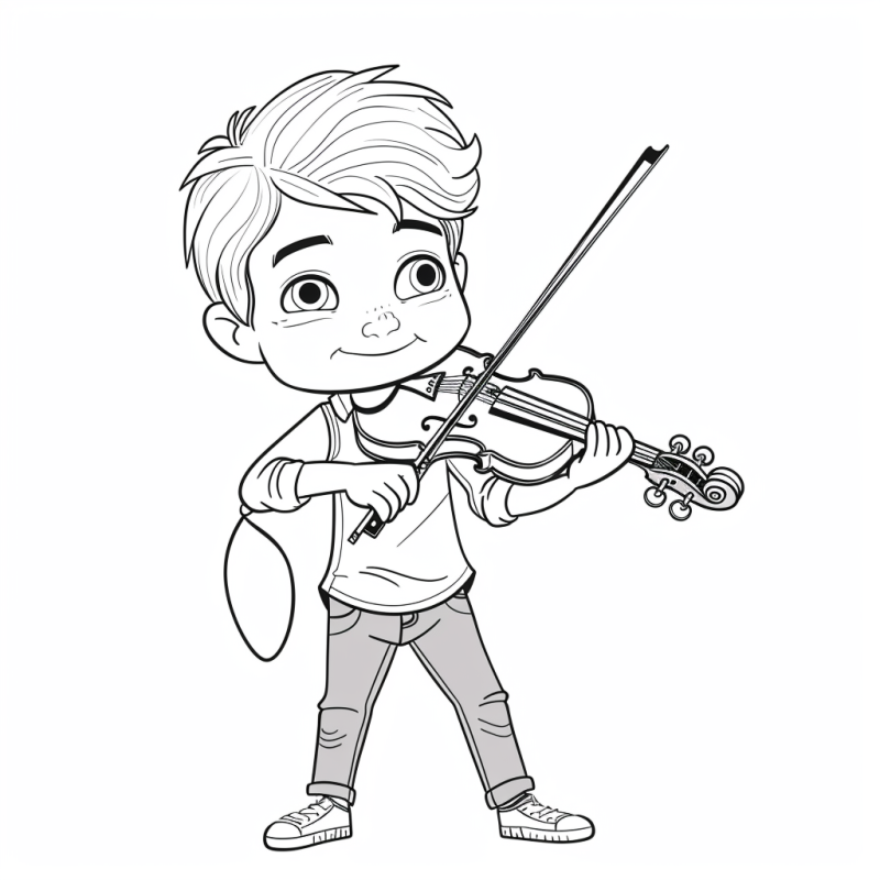 Desenho de Garoto Segurando Violino para Colorir