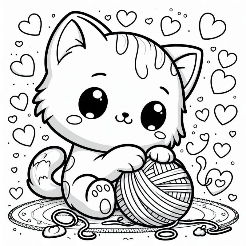 Gatinho Kawaii Adorável para Colorir