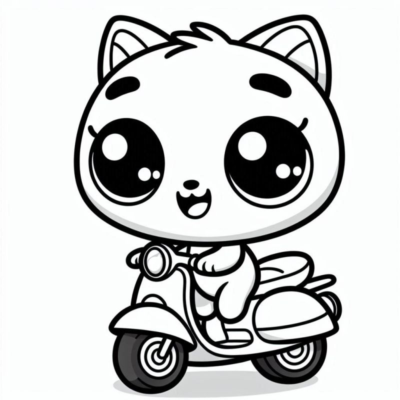 Gatinho Fofo na Scooter Para Colorir