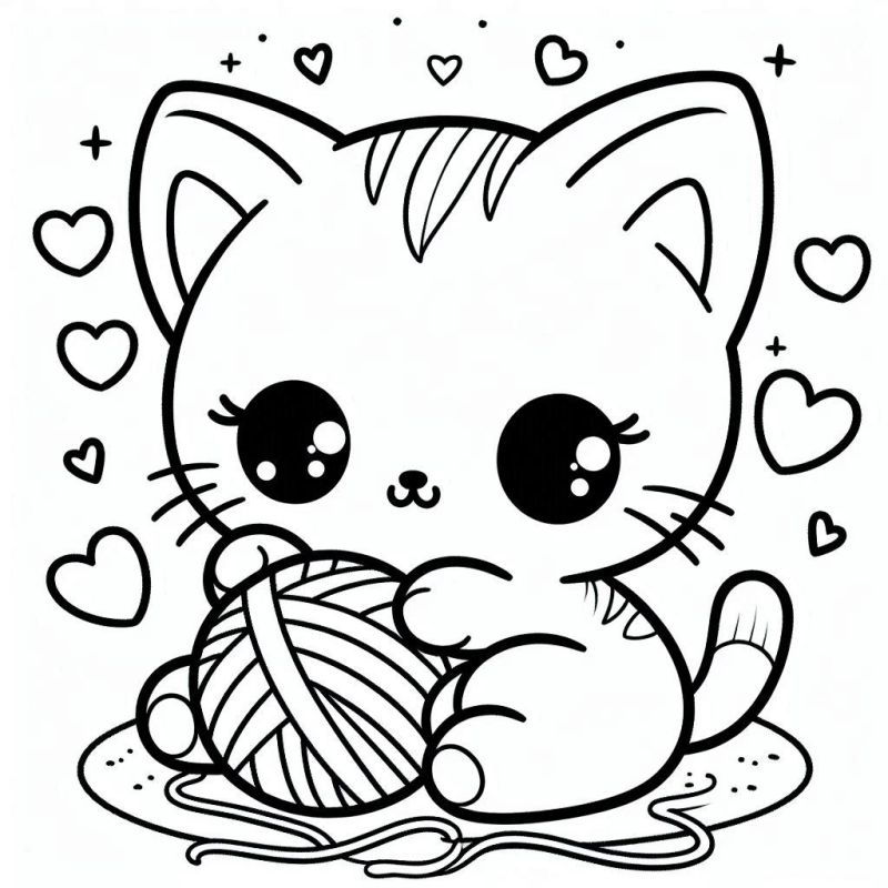 Desenho de Gatinho Kawaii para Colorir