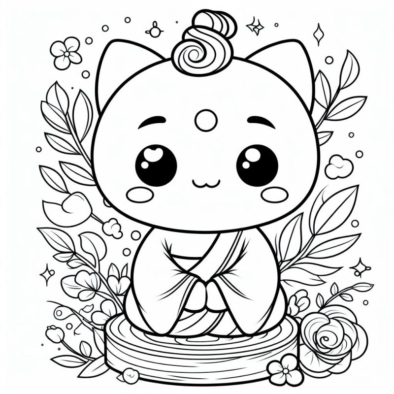 Desenho de um gatinho monge fofo e detalhado, ideal para meninas colorirem