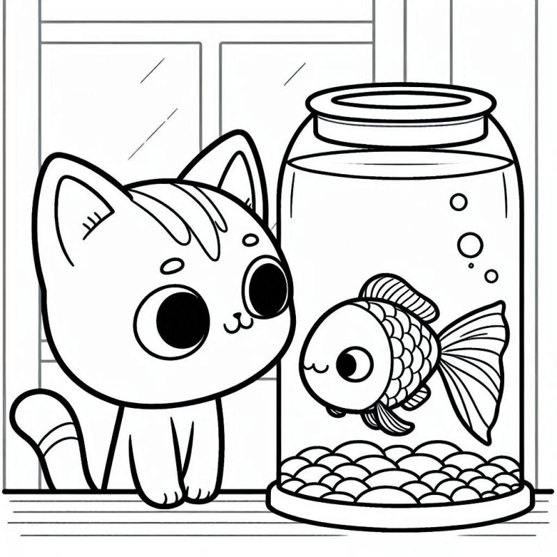 Gatinho Curioso e Peixinho Amigável