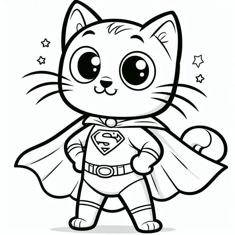 Desenho de Gatinho Super-Herói para Colorir