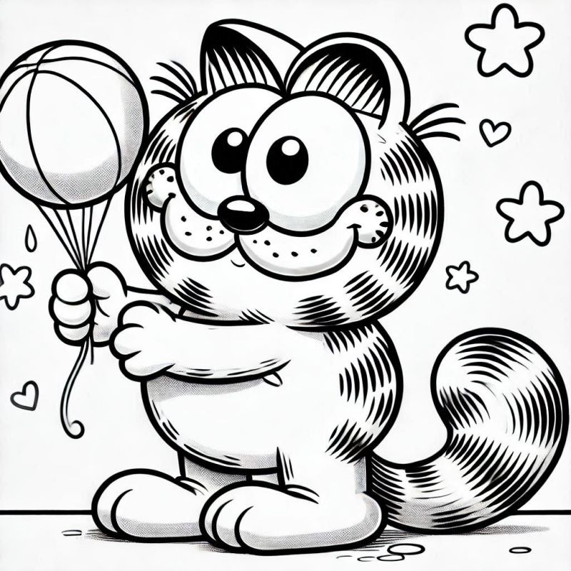 Desenho do Gato Divertido com Balão para Colorir