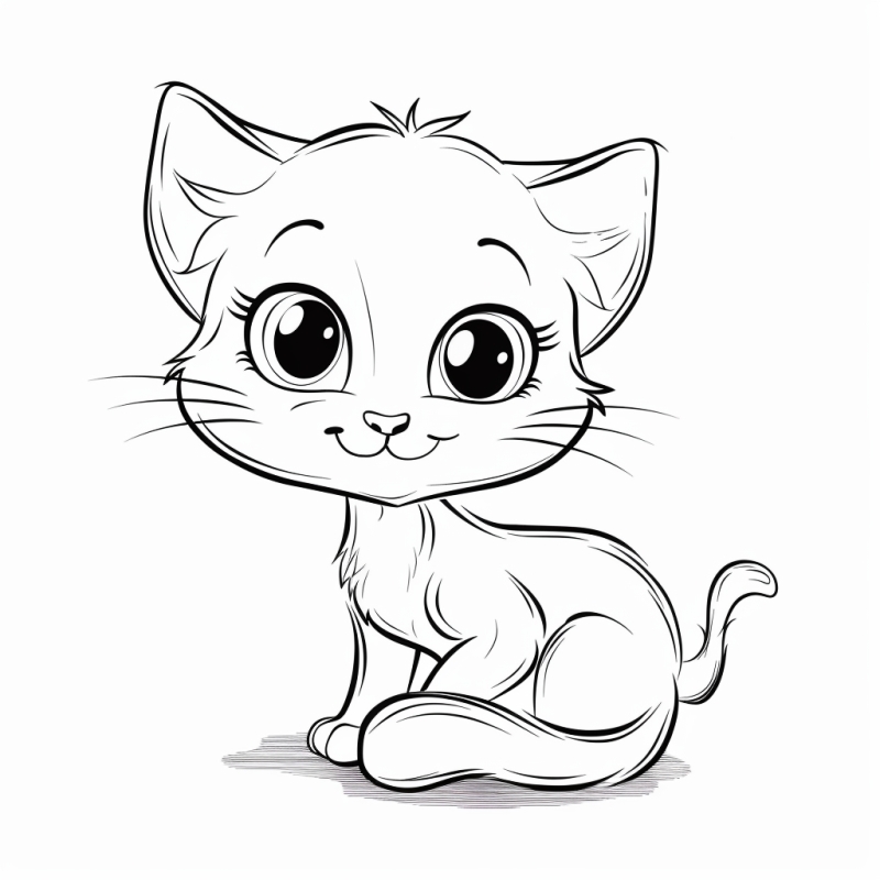 Desenho caricato de um adorável gatinho sentado, ideal para colorir