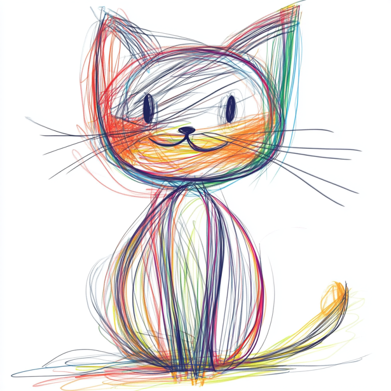 Desenho de Gato Colorido com Múltiplas Linhas