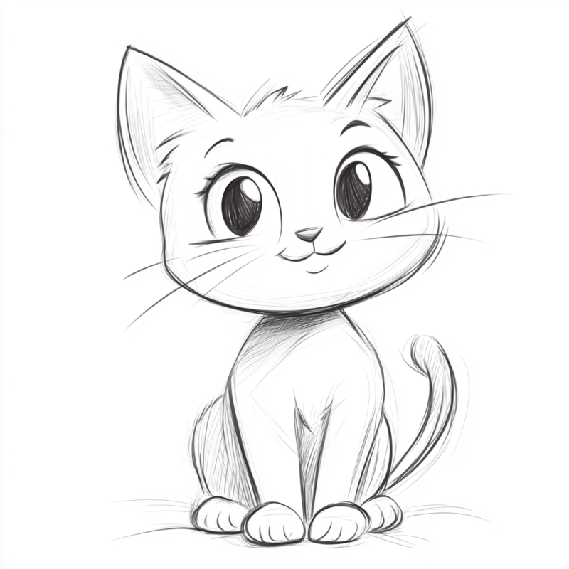 Desenho de Gato Sentado em Estilo Cartoon para Colorir