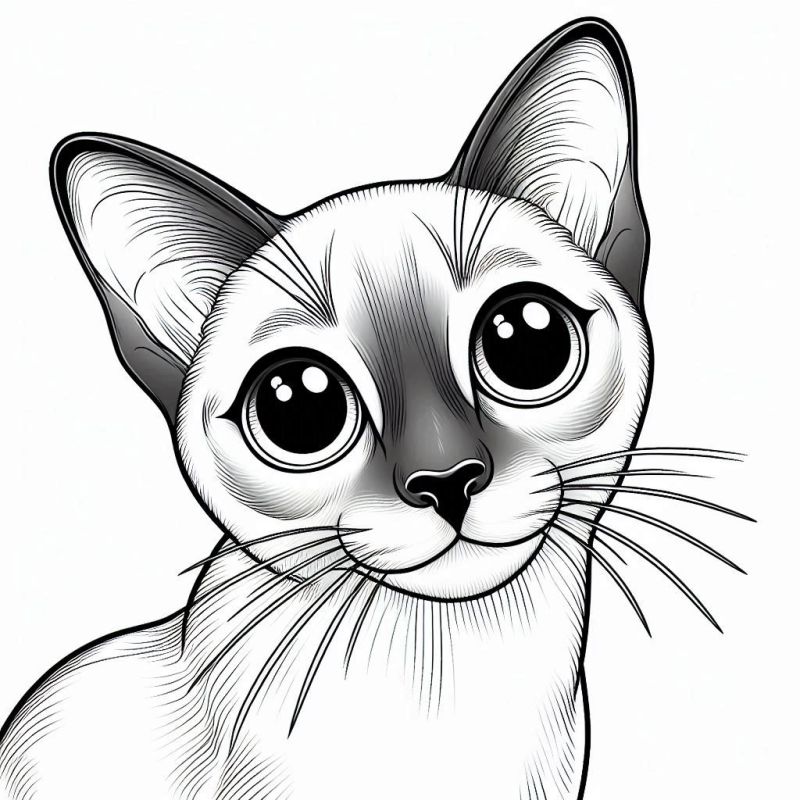 Desenho de Gato Detalhado e Realista para Colorir