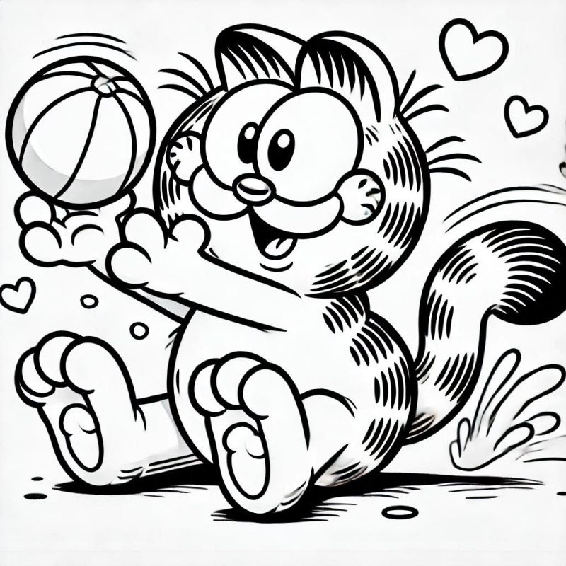 Desenho de Gato Brincalhão com Bola para Colorir