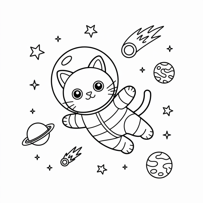 Gato Astronauta no Espaço para Colorir