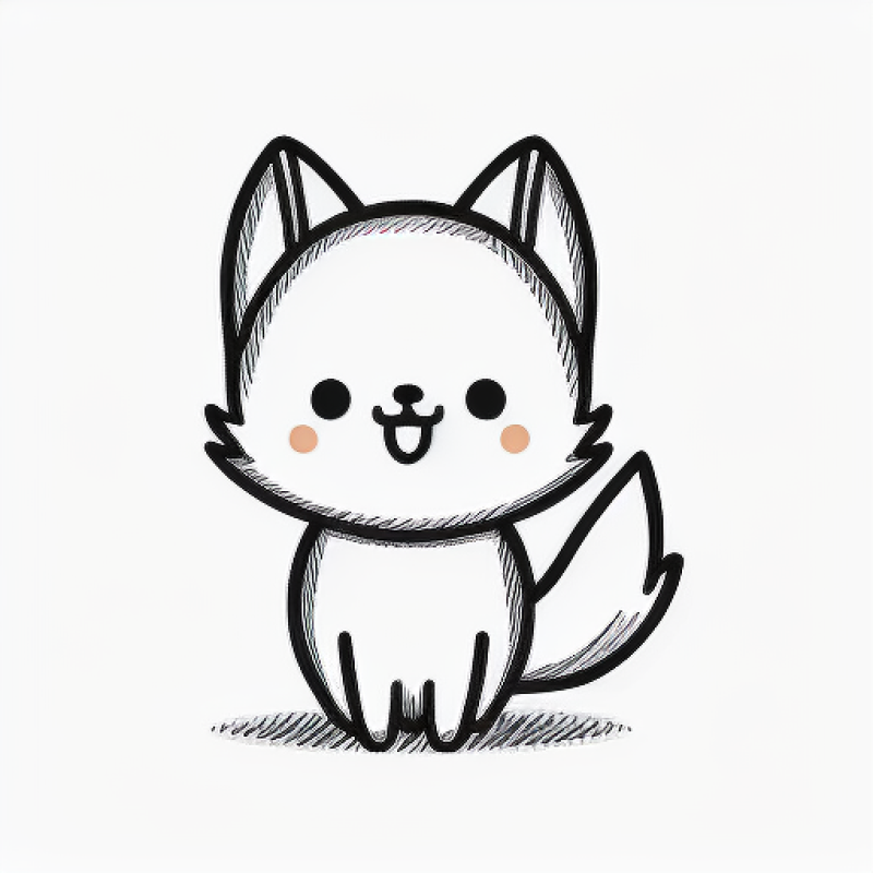 Desenho de gato kawaii sentado, simples e fofo, para colorir.