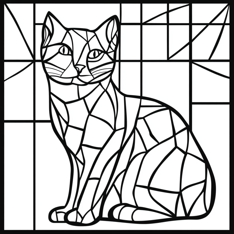 Desenho de Gato em Estilo Mosaico para Colorir