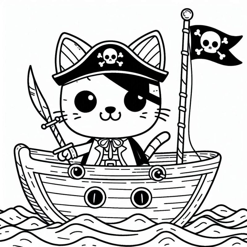 Desenho de Gatinho Pirata para Colorir