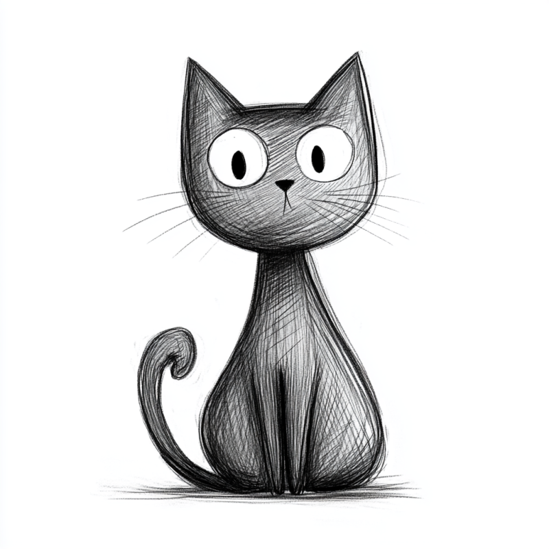 Desenho de Gato Sentado Estilizado para Desenhar