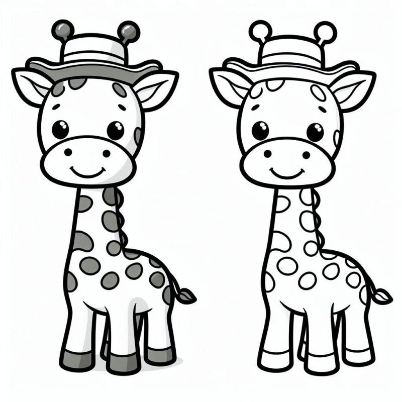 Desenho Fofinho de Girafas Cartoon para Colorir