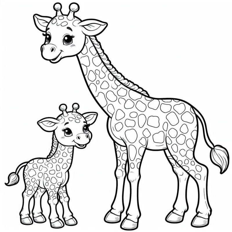 Desenho de Girafas: Mãe e Filhote para Colorir