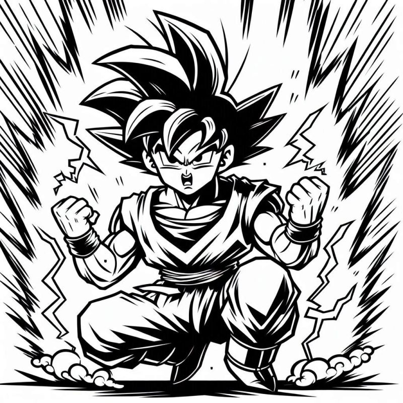 Goku em posição de poder de Dragon Ball para colorir