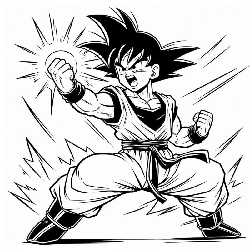 Desenho do Goku em ação para colorir