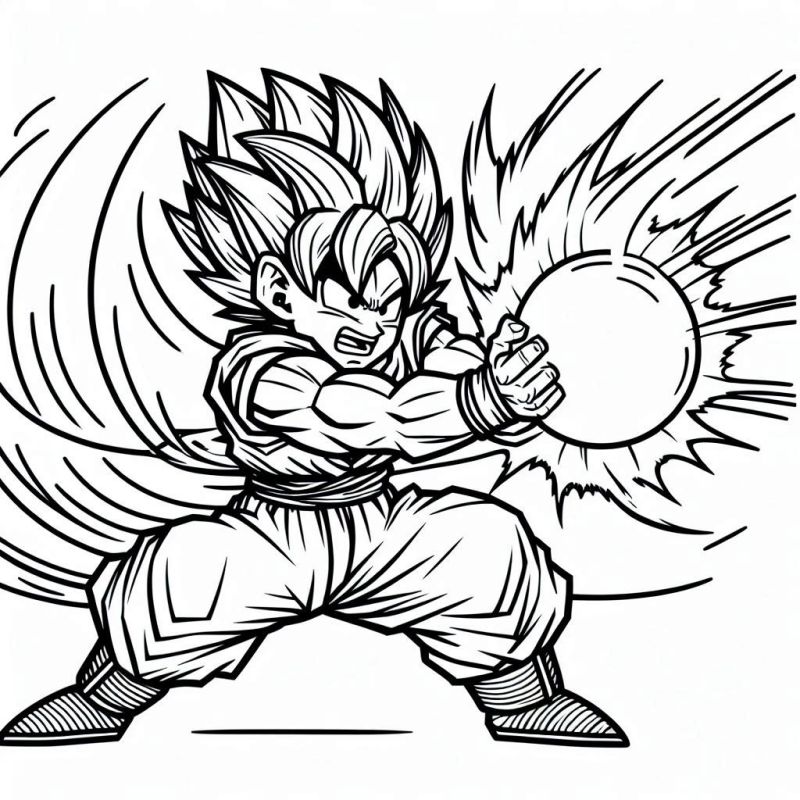 Desenho de Goku Super Saiyajin lançando Kamehameha para colorir