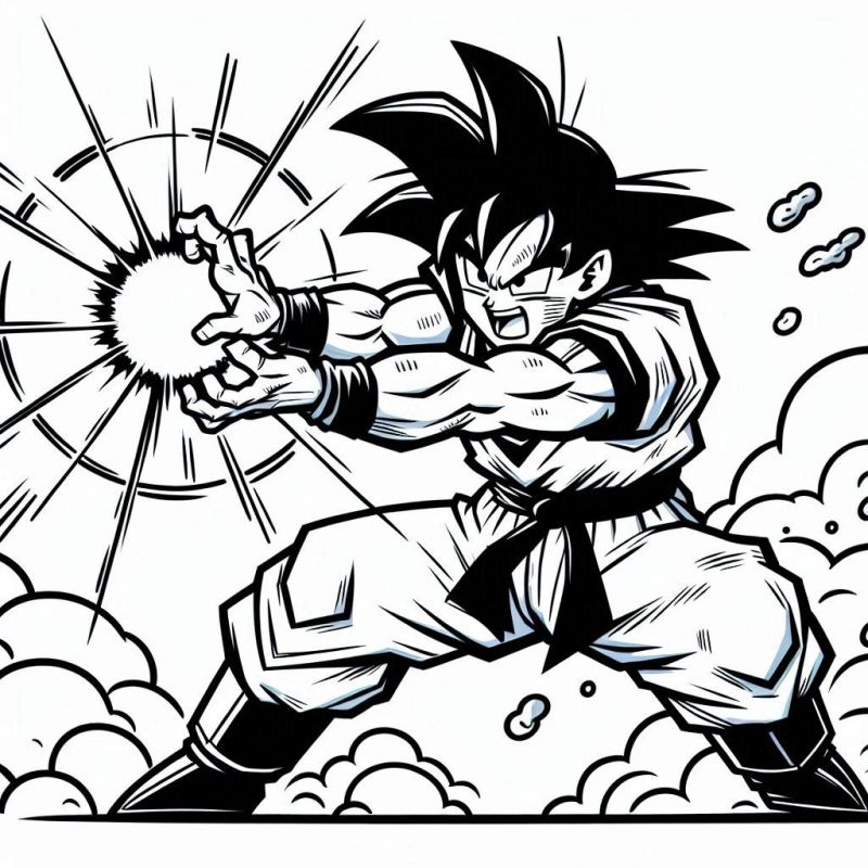 Goku lançando um Kamehameha, cena de Dragon Ball para colorir