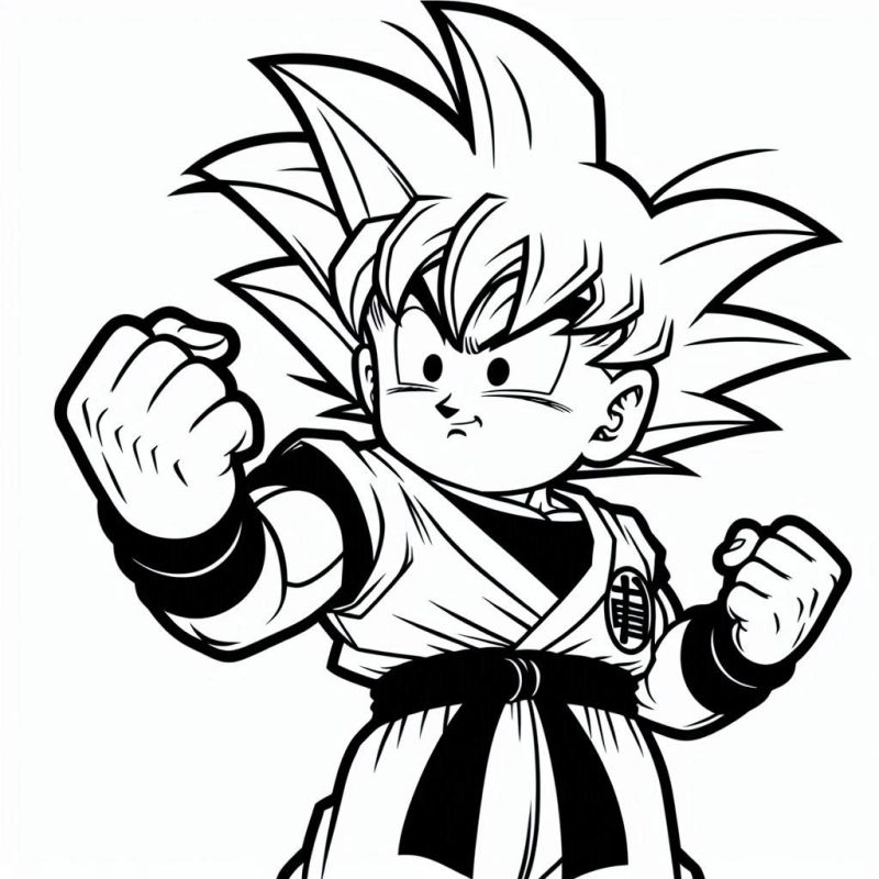 Desenho do Goku em ação dinâmica para colorir do Dragon Ball