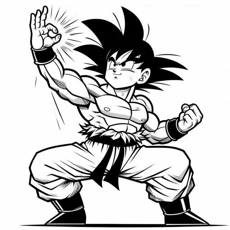 Desenho de Goku em pose dinâmica para colorir