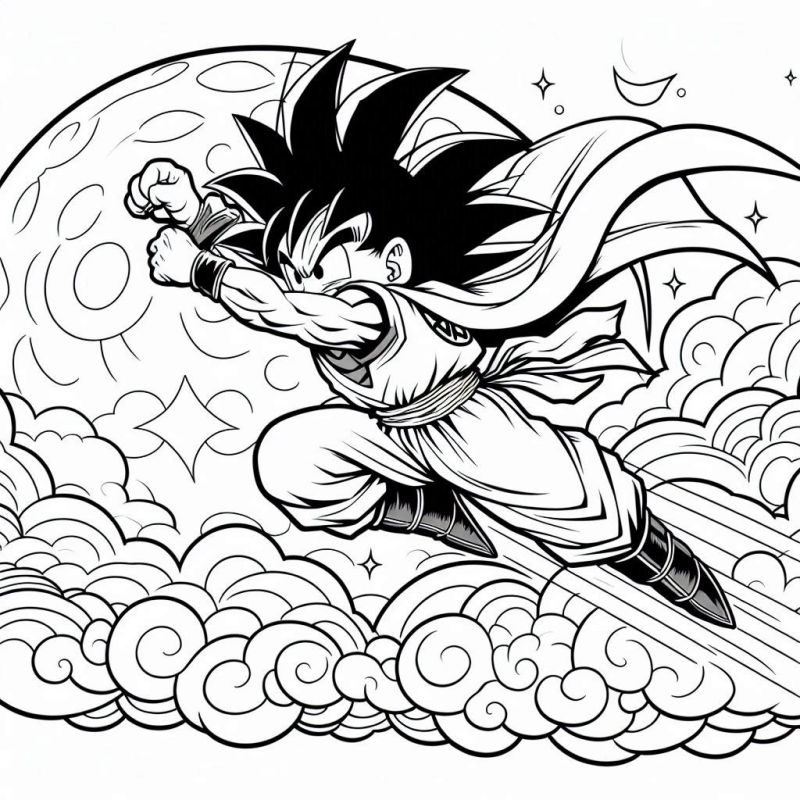 Goku voando em uma pose dinâmica para colorir