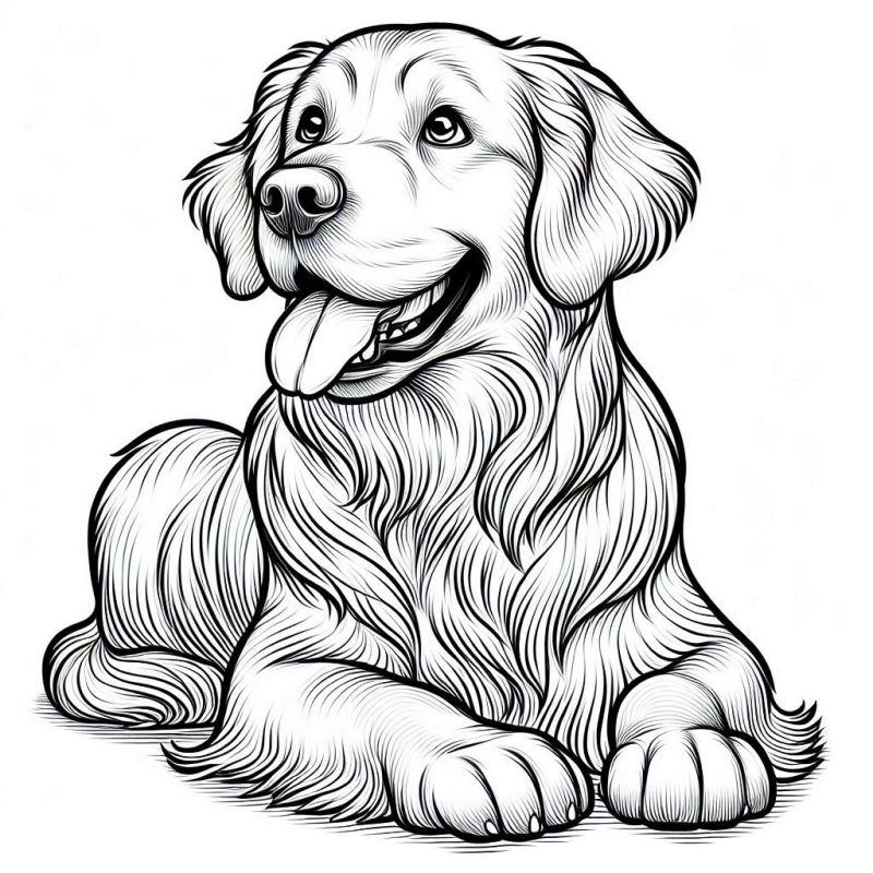 Desenho Detalhado de Golden Retriever para Colorir