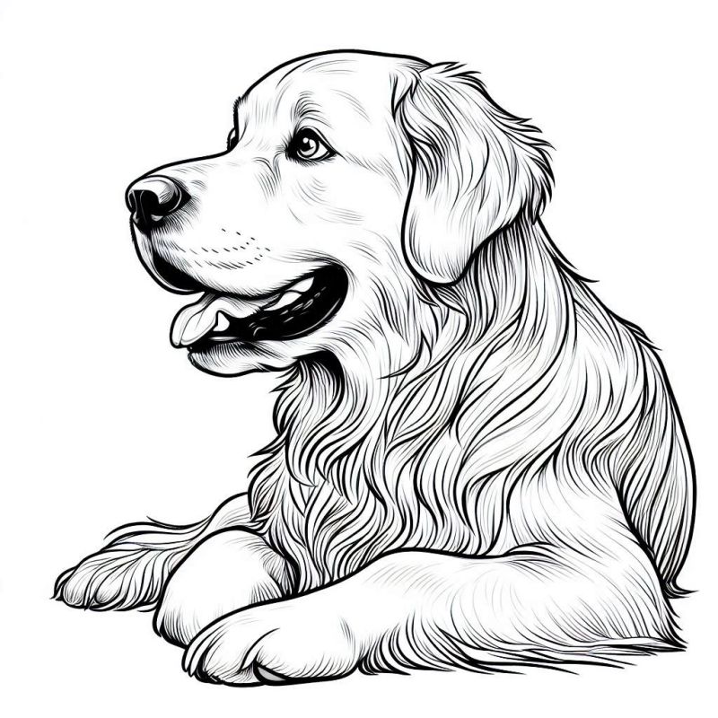 Desenho detalhado de um Golden Retriever para colorir