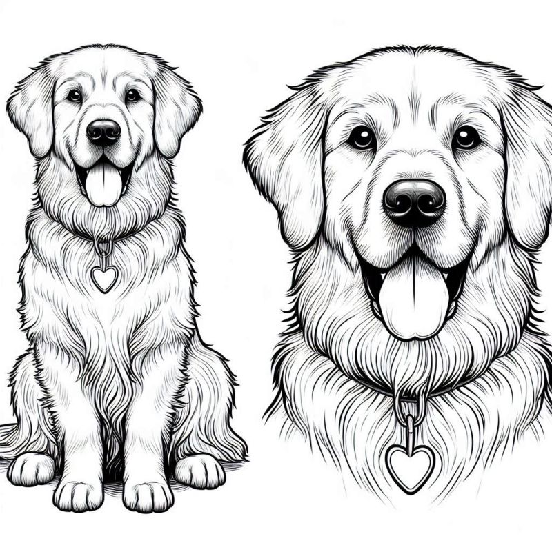 Desenhos de dois Golden Retriever para colorir