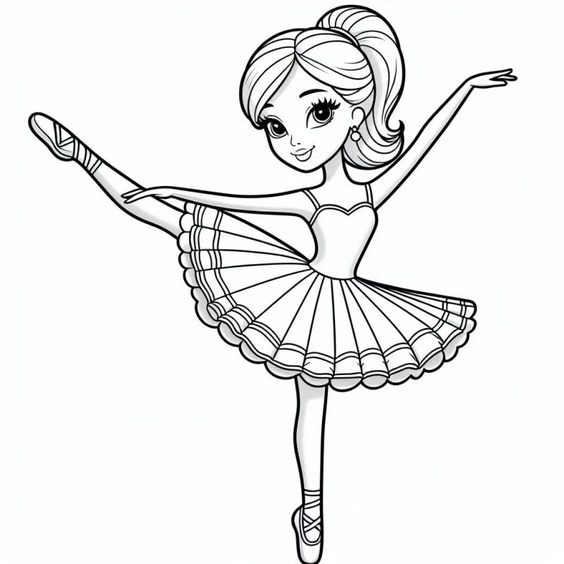 Desenho de bailarina graciosa em pose clássica para colorir